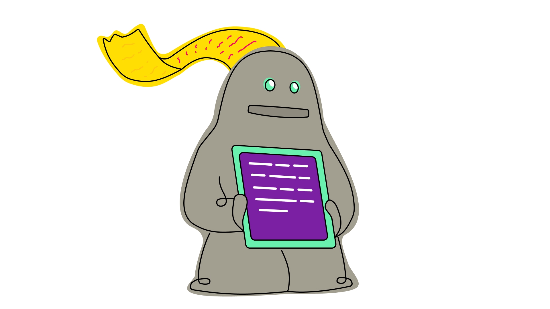 An illustration of a golem holding a tablet