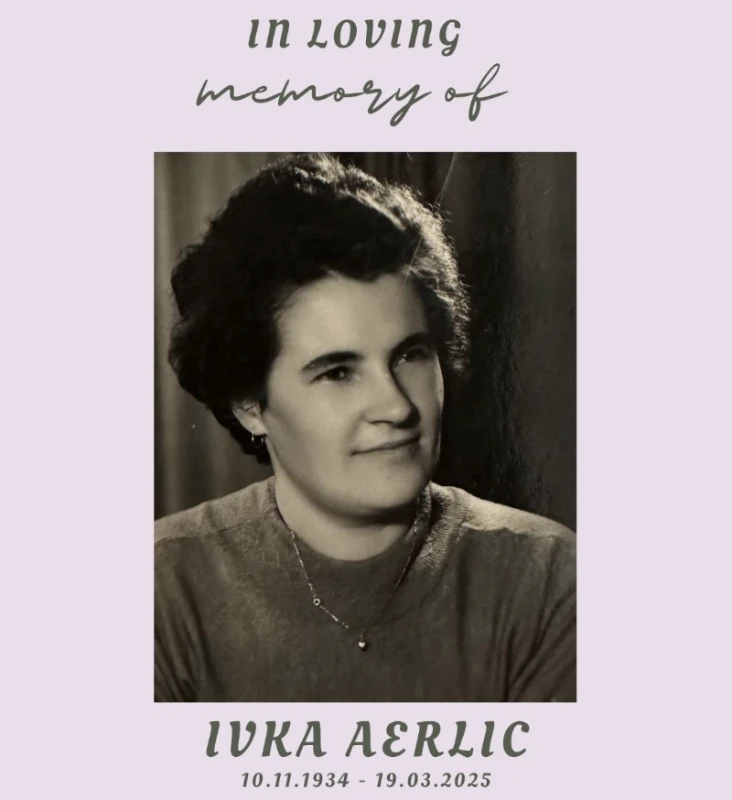 Black and white portrait of Ivka in her 20ies from her memorial.